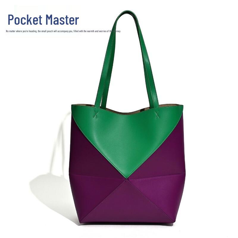 Douxiaozhu Puzzle Geometrická Deformovatelná Hovězí Kůže Skládací Tote Taška přes Rameno