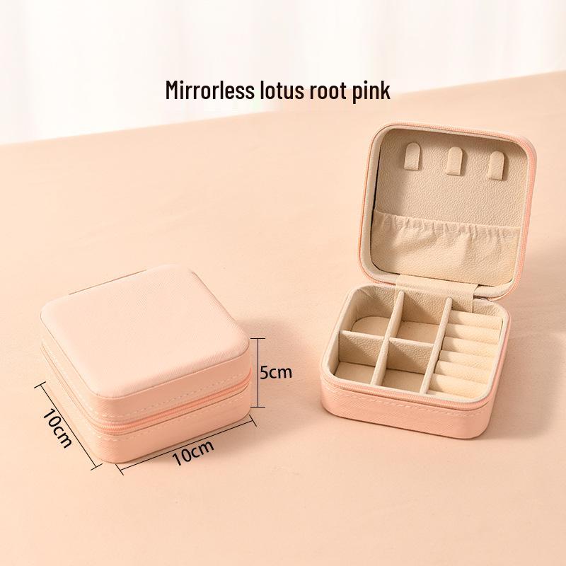 High-End Jewelry Storage Box with Mirror Pattern for Rings, Earrings, Necklaces - Women's Zipper Style Organizer.