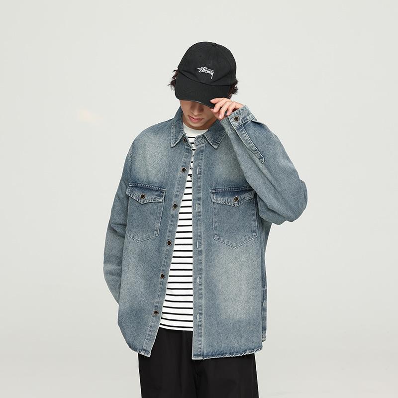 

Men S Spring Loose American Couple Jacket Spring High Street Cartoon Graffiti Denim Jacket 4XL синій