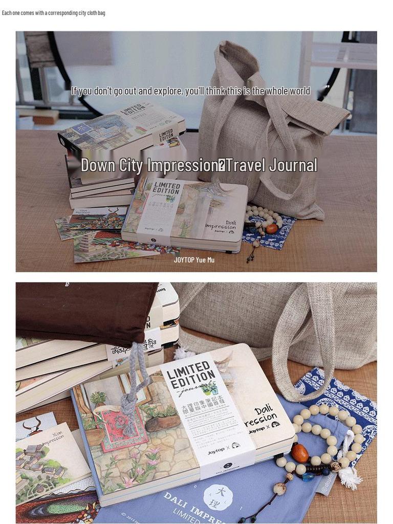 City Impression Journal with Free Shipping: Hand-Painted Hardcover Travel Notebook with Elastic Band - Extra Thick for Creative Sketching and Writing.