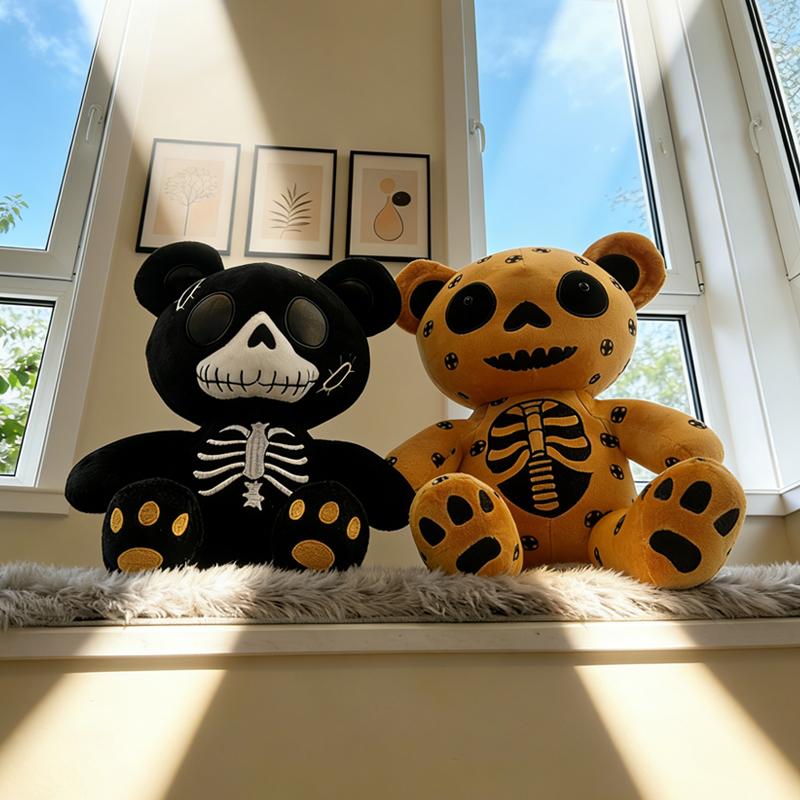 Gothic Skeleton Teddy Bear Plush Toy Cute Halloween Decor Unique Soft Stuffed Animal Collectible Gift for Kids