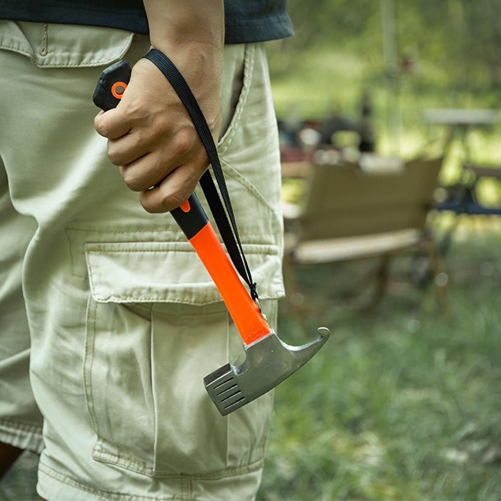 Portable Carbon Steel Camping Tent Hammer Multifunction Tool - Peg Stake Puller Mallet Awning Canopy Remover Extrator