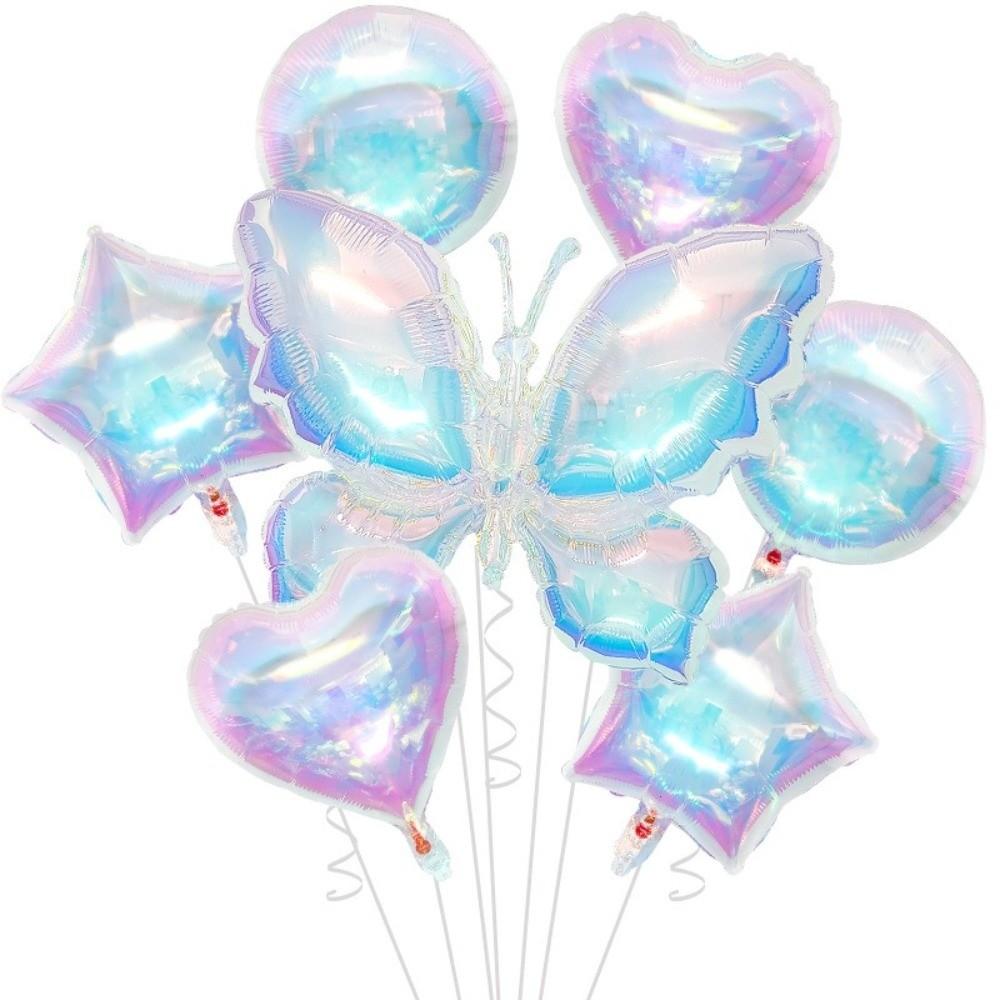 Bunte Folienballons Schillernder Herzförmiger Ballon Neues Schmetterlingsballon-Set Geburtstagsparty