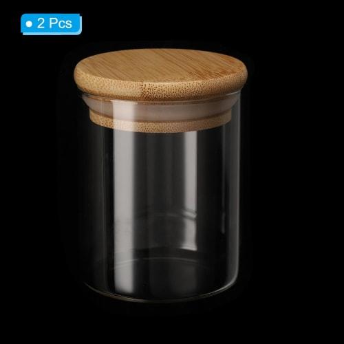 PATIKIL 6.8 Oz Glass Jars with Airtight Bamboo Lids, Set of 2, Clear Food Storage Jars for Nuts, Sugar, Coffee Beans, and Spices (8x6.5cm)