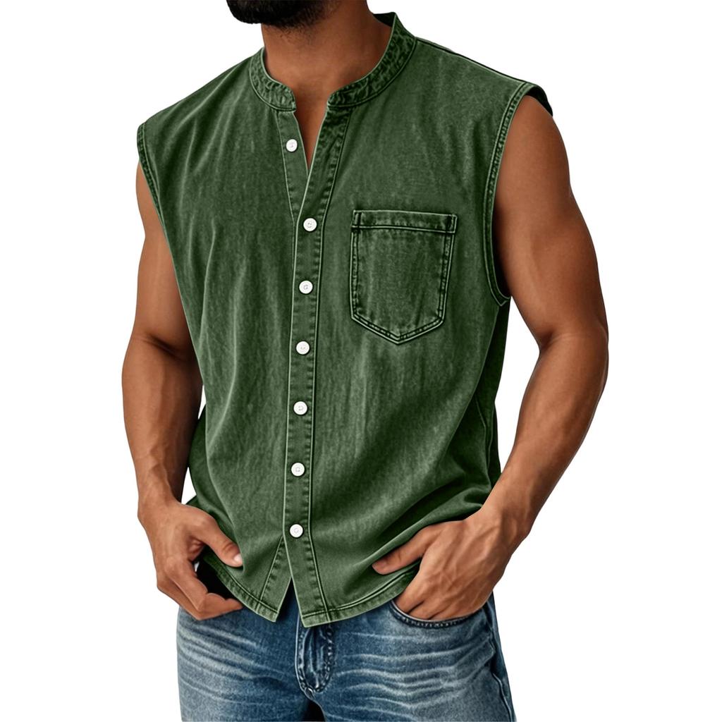 Mouwloze Hemden voor Mannen Knopen Casual Tanktops Mannen met Zak Wijde Pasvorm Zomer Lichtgewicht Top Tanktops Mannen