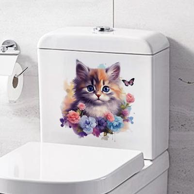 Adesivi murali con simpatici gatti, adesivi impermeabili con fiori e animali acquerellati, adesivi per bagno e WC