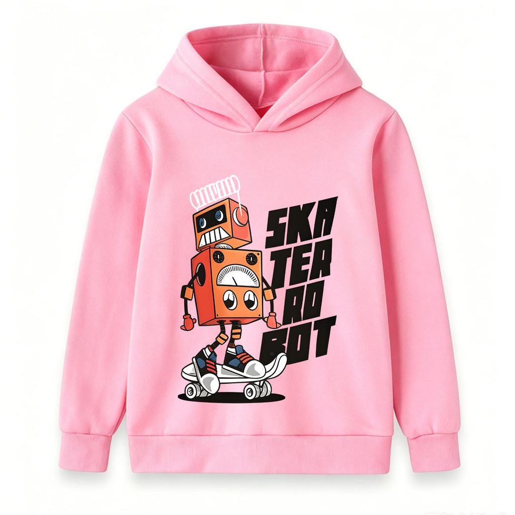 Kids Boys Girls Hooded Sweatshirt, Cool Cartoon Skater Robot Print Pullover Hoodie, Casual Soft Long Sleeve Top for Boys Girls Daily Wear Street Fashi