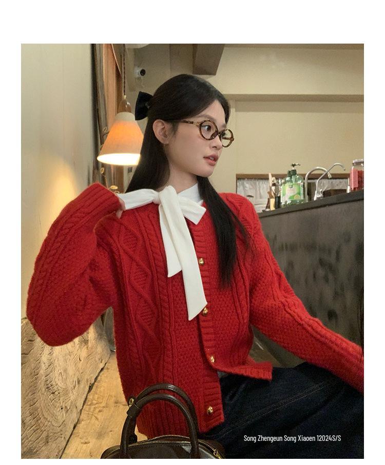 Women's Chic Red Knit Cardigan - Early Autumn Fashion