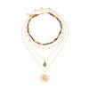 European and American retro contrasting color beaded sun pendant necklace, stacked ins thin chain water drop gem jewelry women