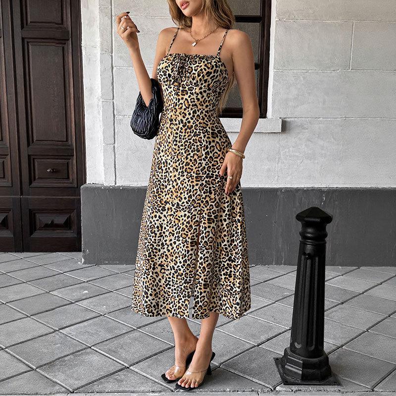 

Сексуальное и ретро леопардовое платье-халтер для женщин на лето S хаки