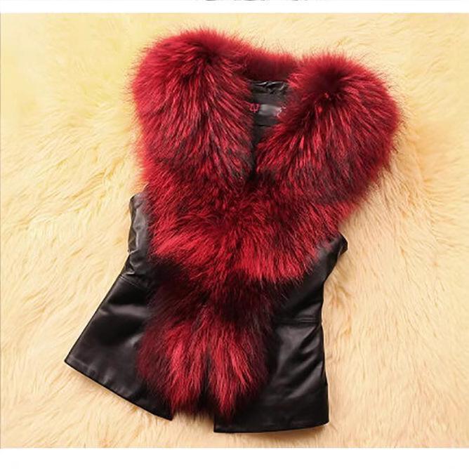 Plus Size Faux Fur Vest with Faux Fox Fur Collar - European and American Style