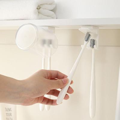 Wall Mount Toothbrush Holder Hanging Self Adhesive Toothbrush Storage Rack 2 Slots with Tooth Glass Toothbrush Organizer