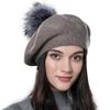 A Women's Beret Knitted Wool Hat with Fur Ball, Fashionable European and American Popular Hat, Autumn and Winter Thick Ear Protection Wool Hat