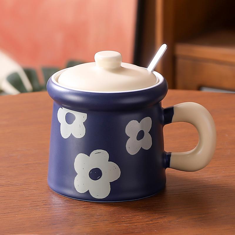 Underglaze color with lid ceramic mug coffee cup women high value office drinking cup women Internet celebrity water cup