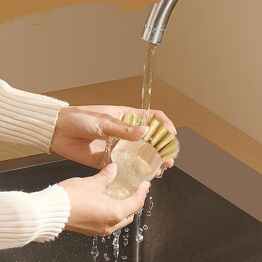 Natural Bamboo Dish Brush Durable Portable Natural Scrub Washing Pot Brush Kitchen