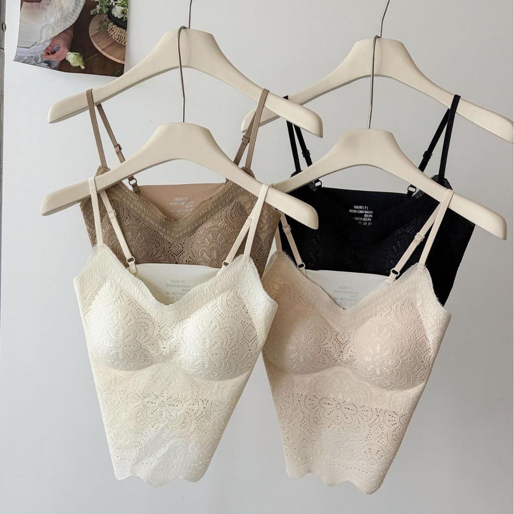 Women's Lace Camisole with Chest Pads - Sexy Backless V-Neck Bandeau Top