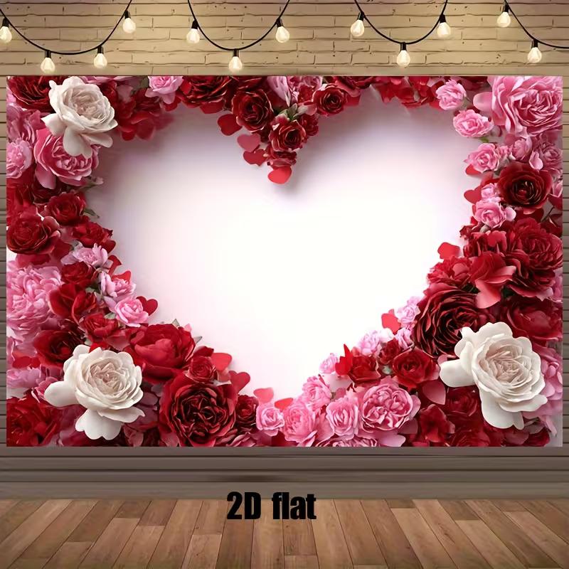 

2D Red Pink Rose Heart Frame Photography Backdrop, Background for Romantic Events 47.2x31.5inch/120*80cm