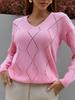 European & American V-Neck Plaid Knit Sweater - Women's Long Sleeve Loose Fit
