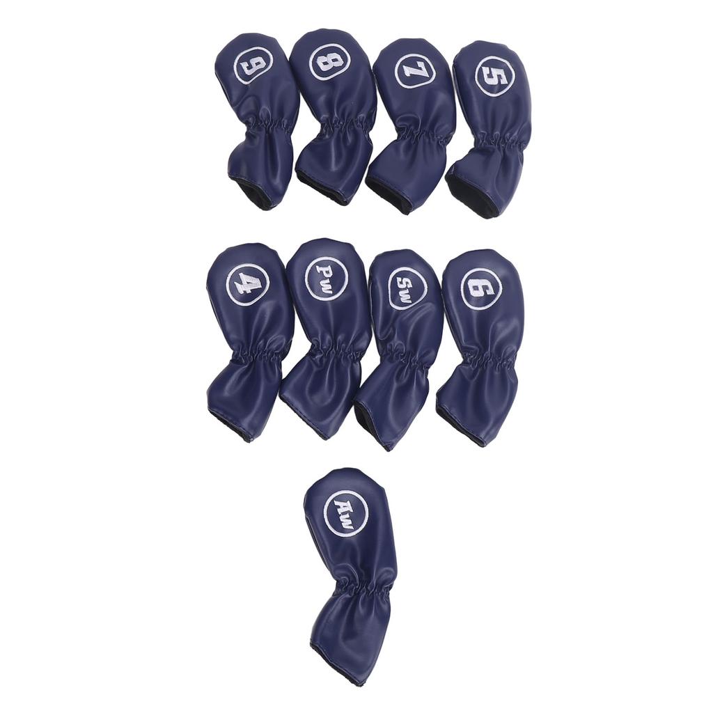 9pcs Golf Club Cover PU Leather Stylish Portable Golf Head Cover for Iron Drive Clubs Dark Blue