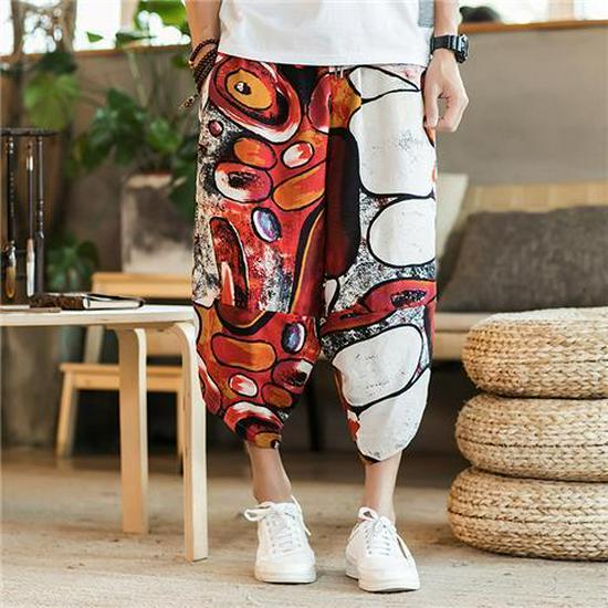 

Men s Thai Elephant Print Cropped Beach Pants - Trendy, Chinese Style, Large Size Myanmar Dai Shorts M