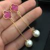 Four-leaf Clover Natural Freshwater Pearl Earrings Women's Light Luxury Temperament Long Fringed Pendant Earline Versatile Geometric Chain