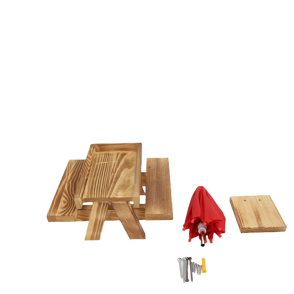Feeder Table with Umbrella Wooden Feeder Picnic Table with Corn Cob Holder for Yard and Porch Decoration