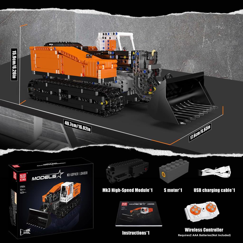 Mould King 17054 Technic RC Mongoose Loader MOC Electric Bulldozer Heavy Construction Vehicle Mine Loader Technology Building Kit Tractor - (1423+
