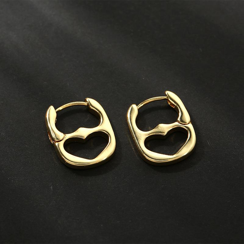 Geometry Irregular Smooth Metal Ear Buckle Earrings for Women Girls Vintage Fashion Gold Color Oval Earrings Punk Zircon Set