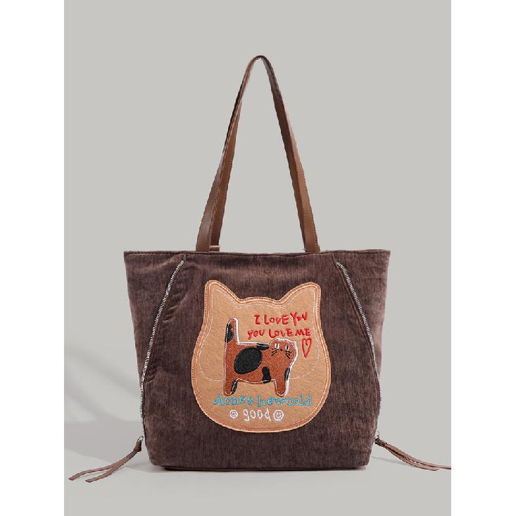 

Сумка-тоут Biscuit Cat для женщин, Осень-Зима 2024, Новая, Модная, в Колледжском Стиле, Корейская, Вместительная, Сумка на Плечо, Трендовая коричневый