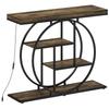 Console Furniture With LED Lighting 100 Cm Table Console With 4 Levels And Open Shelves Rustic Brown And Black