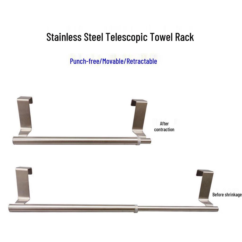Stainless Steel Punch-Free Telescopic Towel Rack for Cabinet Doors