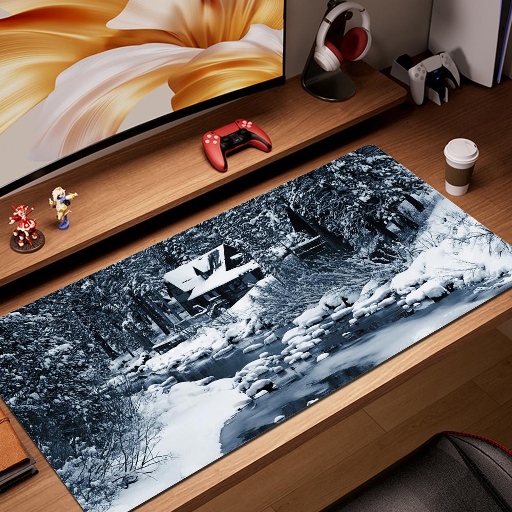 Mauspad Gamer Computer Neu Benutzerdefiniert Zuhause Tastaturmatte Mausmatte Schreibtischmatten Laptop Teppich Anti-Rutsch Mauspad Wald Schneelandschaft