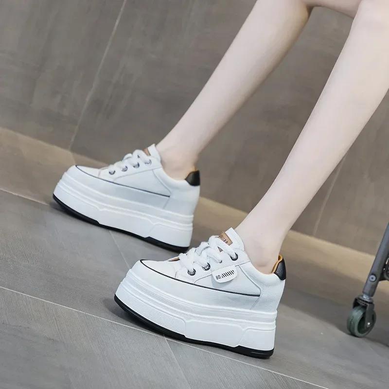 Fashion Retro 9cm Cow Suede Genuine Leather Women Vulcanized Shoes Platform Wedge Skate Boarding High Brand Heels Casual Stable Shoes