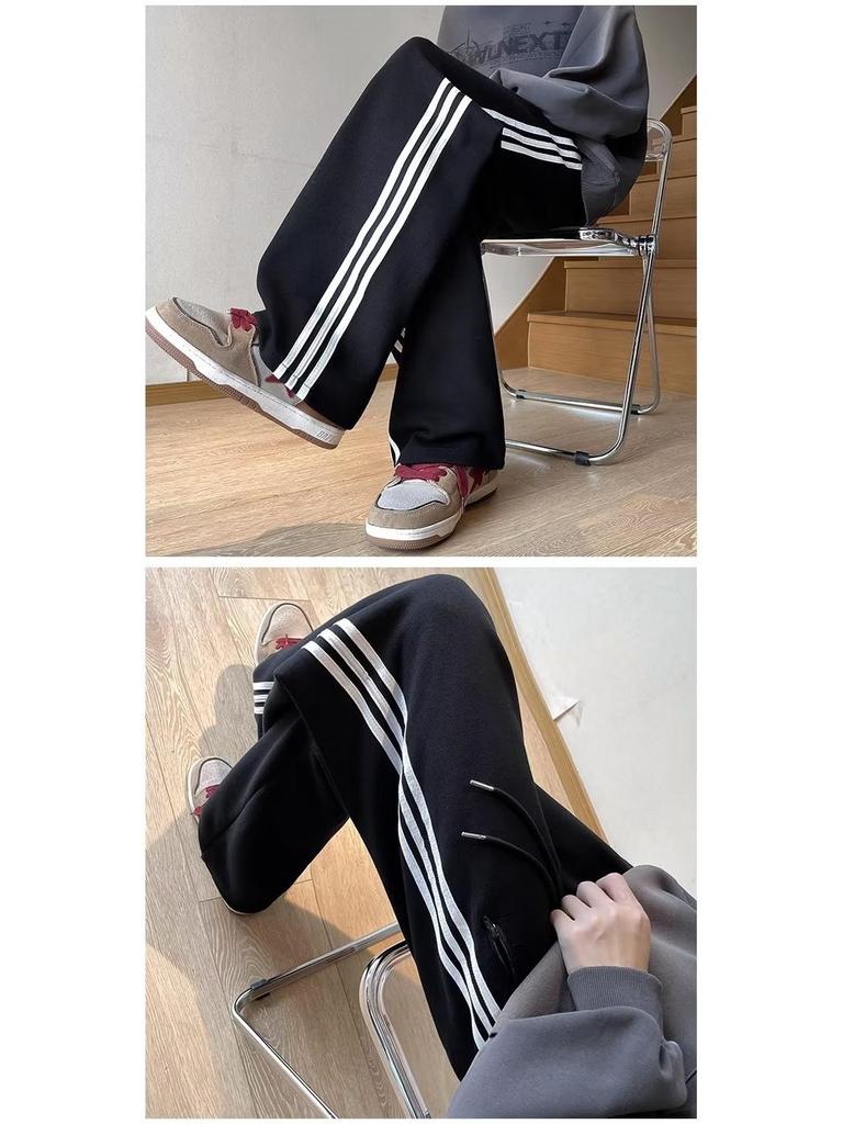 Men's Autumn/Winter Three-Stripe Loose Sweatpants – Trendy, Retro, Heavyweight Casual Pants