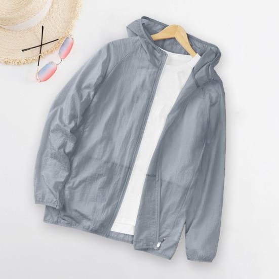 בגדי הגנה מפני השמש צבע אחיד דקים במיוחד נושמים שרוולים ארוכים רפויים עמידים בפני קרינת UV קרדיגן קיץ ספורט חוץ דיג מעיל עם קפוצון בגדי גברים