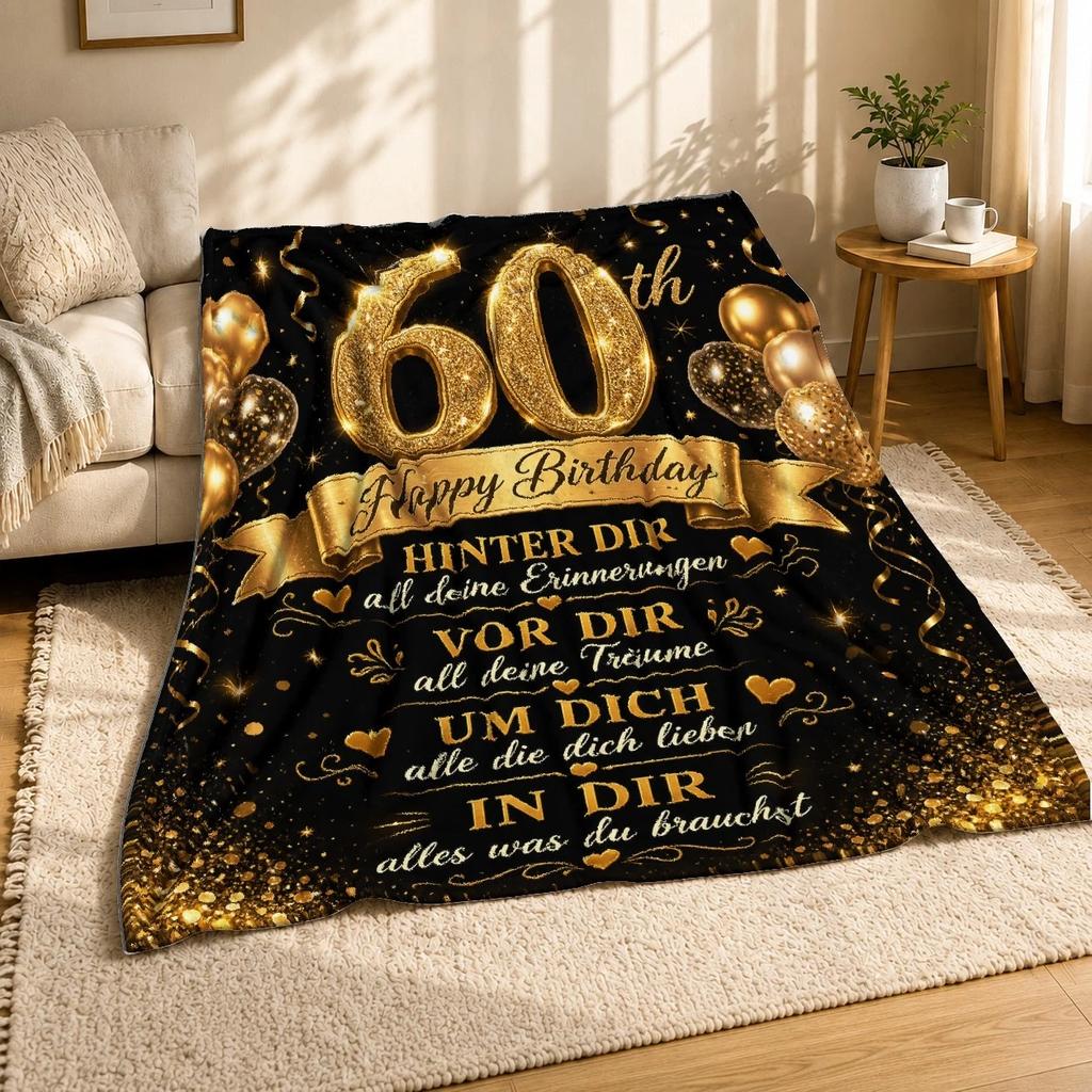 Gold 60th Birthday German Quote Coral Fleece Blanket