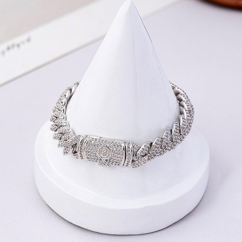 Unisex Cuban Link Chain Necklace Bracelet Set With Full Rhinestone Bling Hip Hop Jewelry Men Women