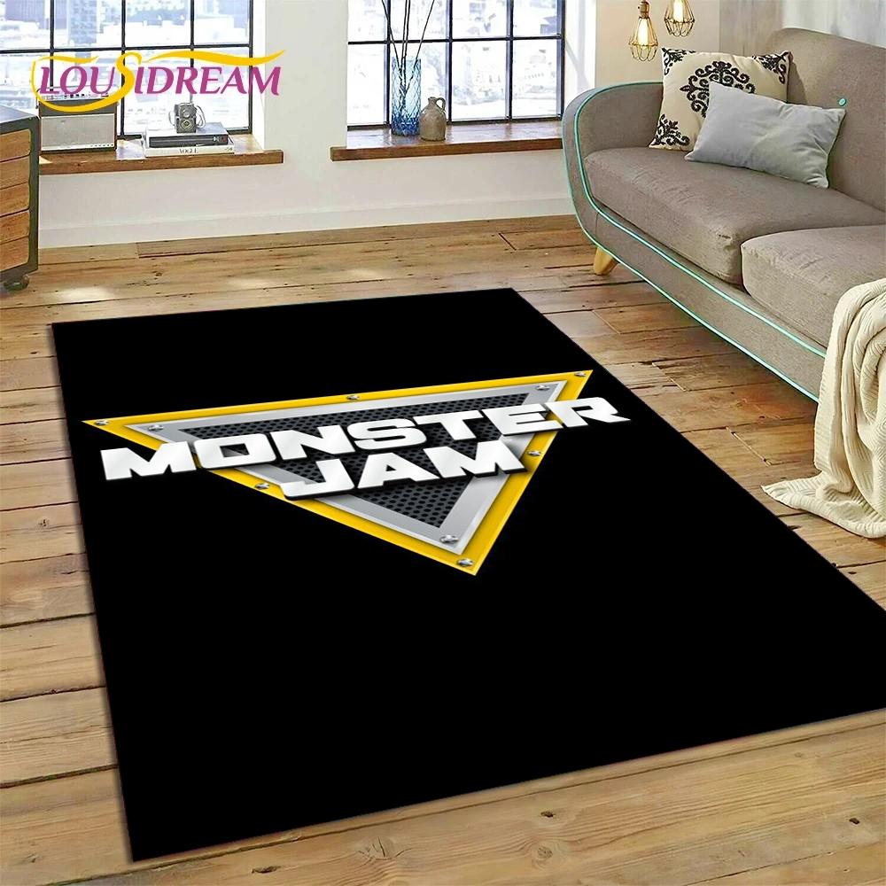 Monster Truck Monster Jam Cartoon Teppich für Wohnzimmer Schlafzimmer Heimdekoration, rutschfeste Bodendekoration für Sofa Fußmatte