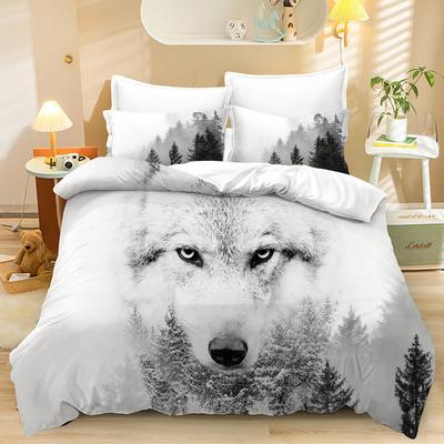 Home Textile Cartoon Three-Piece Set, Wolf Head Panel, Digital Printing Quilt, Pillowcase, Bedding