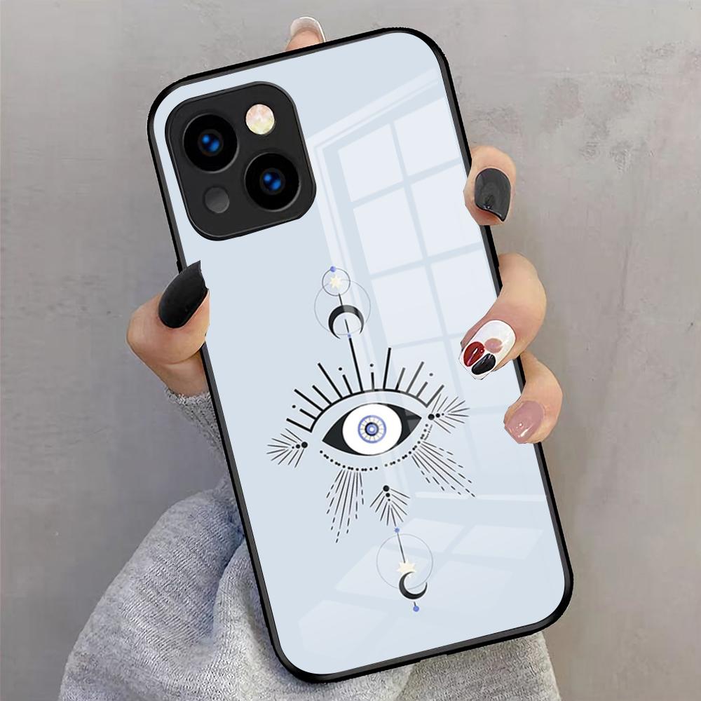 Vintage Evil Eyes Blue Phone Case For IPhone 17 Pro Max 16 15 14 Pro Max 13 11 X Xs Xr 8 7Plus Glass Cover