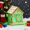Christmas Tree Ornament, 2pcs Wooden Luminous Pendant Christmas Creative Small House Pendant for Xmas New Year  Home Party Decor