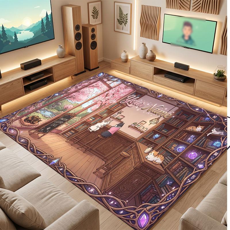 Floral Garden Theme Crystal Velvet Floor Rug Personalized Custom Name Text Warm Carpet Home Decoration