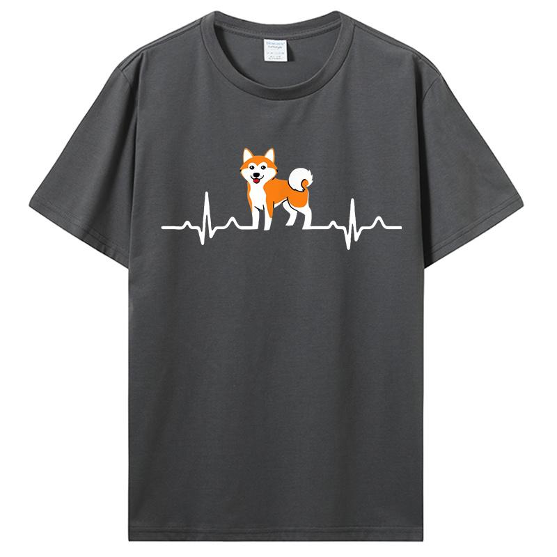 Shiba Inu Herzschlag Shirts Herren Paar Benutzerdruck Niedlicher Hund Kurzarm Vatertags T-Shirts