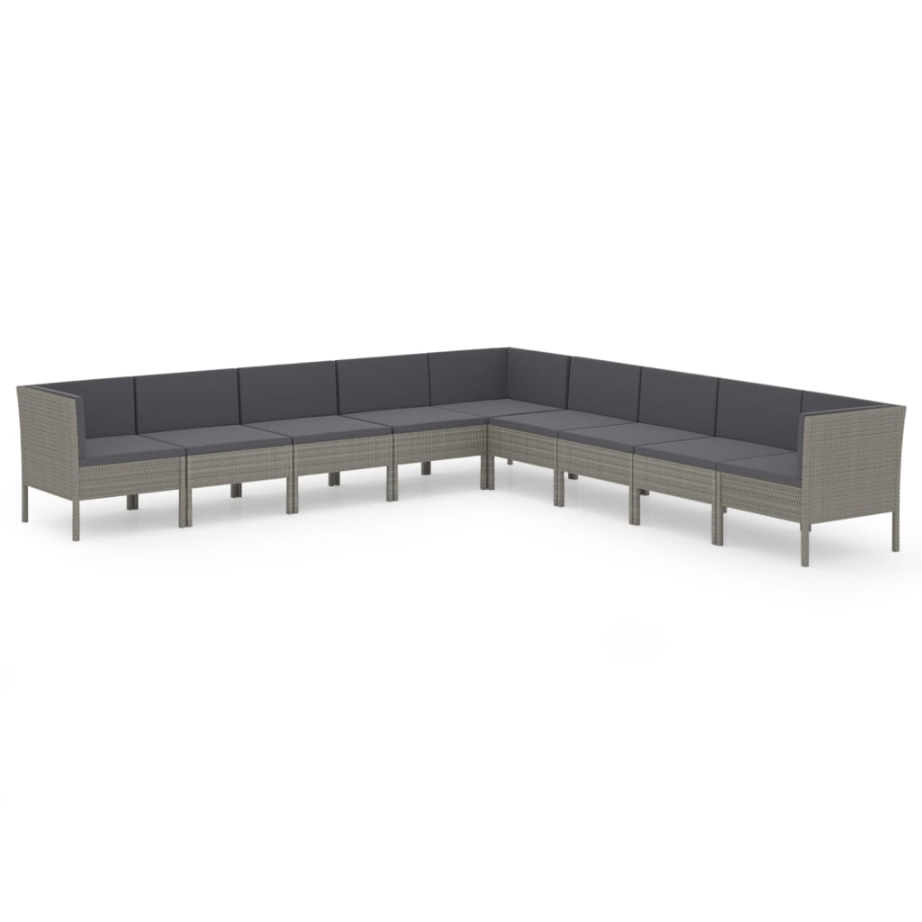 Vidaxl 9-Cz. Garden Lounge Set, Cushions, Grey PE Rattan