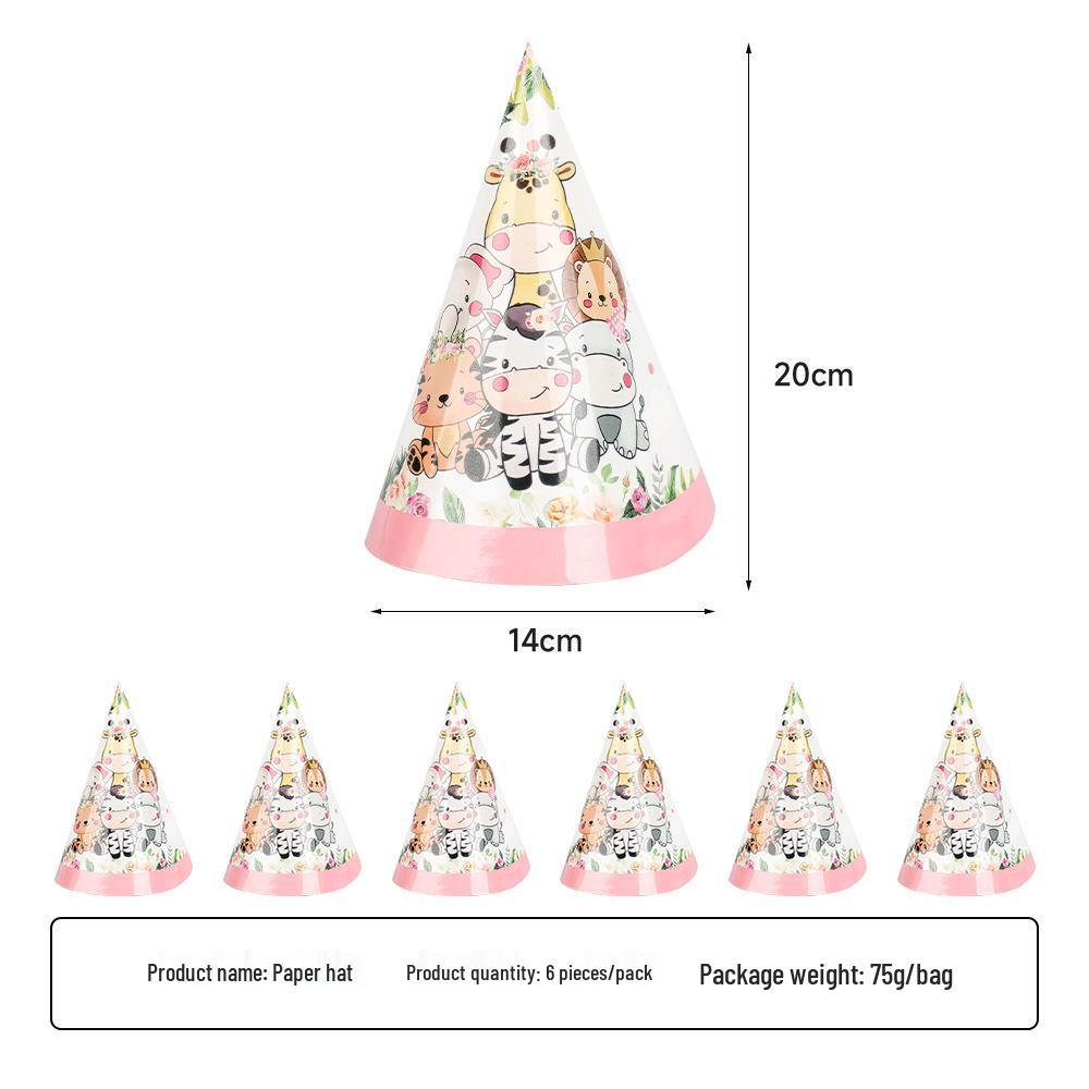 2025 Pink Jungle Animal Party Paper Tableware Set: Plates, Cups, Napkins, Tablecloth