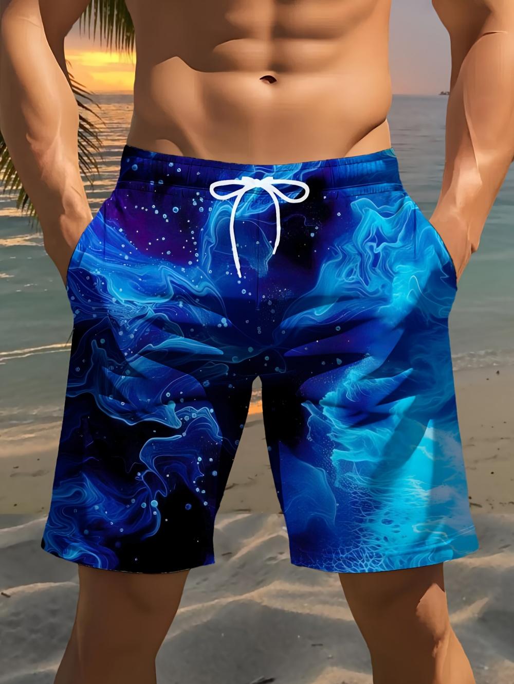 Vintage Men s 3D Printed Flame Graphics Shorts Drawstring Shorts Hawaiian Beach Short Pants Swimming Trunks Men Summer Clothing S