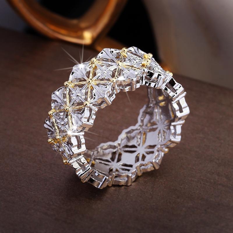 Retro Hollow Diamond Ring Two-tone Line Ring High-end Ladies Jewelry Engagement Ring Wedding Rings Gold Couple Wedding Rings