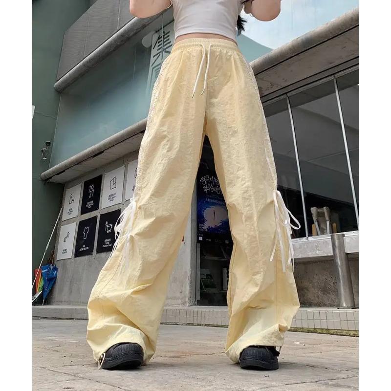 Oversized Striped Cargo Y2k Spodnie Damskie Harajuku Casual Sweet Bow Baggy Letnie Szerokie Nogawki Cienkie Spodnie Amerykański Styl Ulica