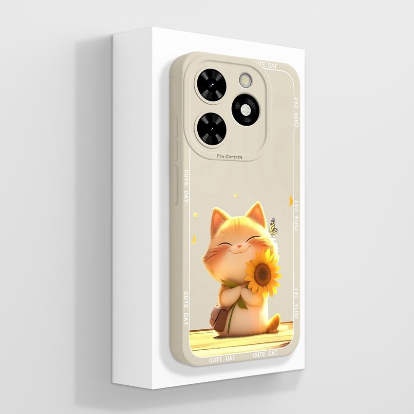 For Tecno Pop 10C Camon 40 Pro Premier Phone Bags Cute Black Cat Patterns Liquid Silicone Anti Fall Durable Premium Protection Cases For Tecno Housing