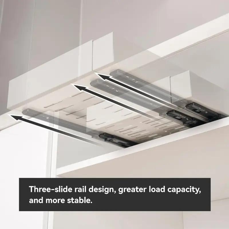 Pull-out cabinet organizer, 16.5 in deep expandable drawer (17-26.7 in), heavy-duty slide out with adhesive film, no drilling
